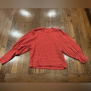 Madewell Red Knit Crewneck Sweater with White Dot Pattern